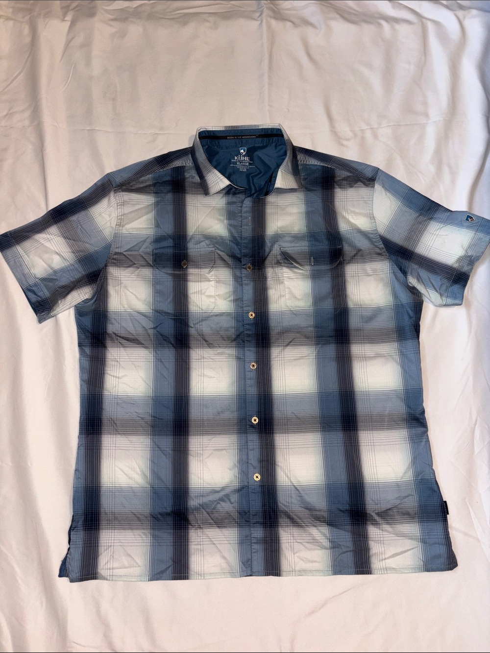 Kuhl Men’s Short Sleeve Plaid Button-Up Shirt - Blue & White